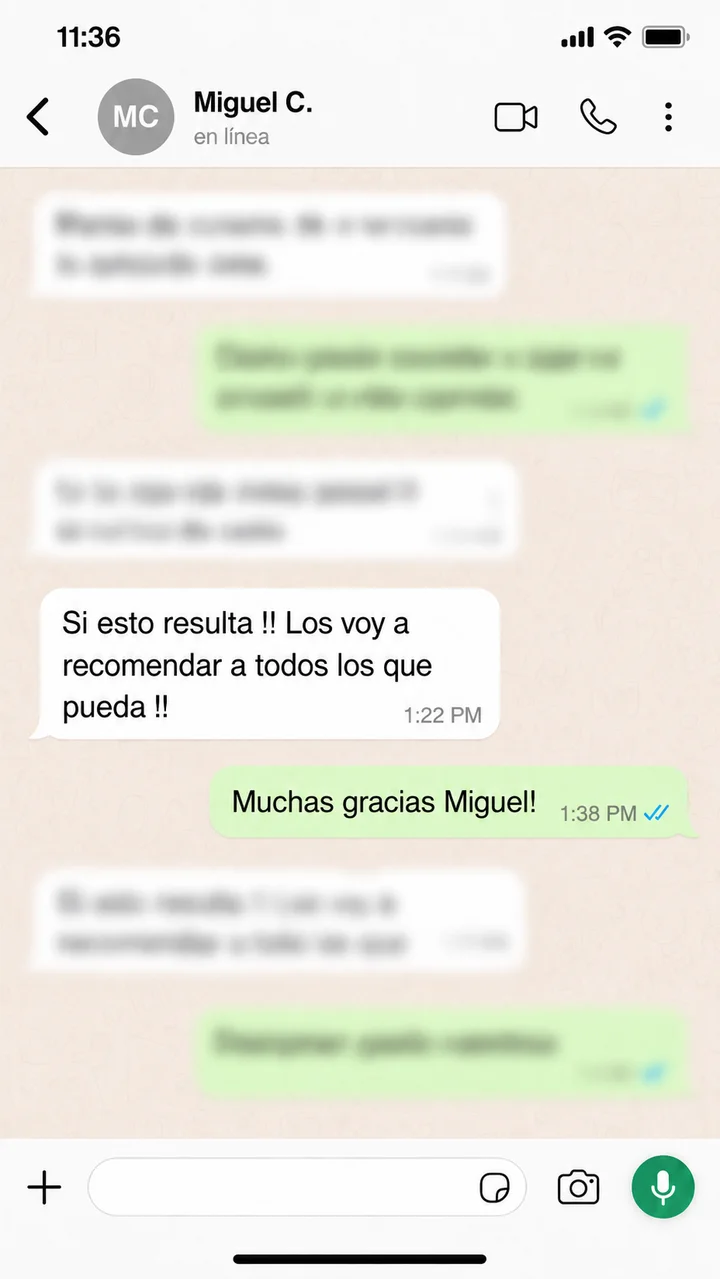 Testimonio de Miguel C. por WhatsApp, durante su trámite con Ancla Recupera: "Si esto resulta !! Los voy a recomendar a todos los que pueda !!"